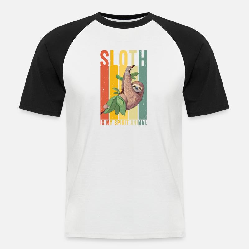Faultier - Männer Baseball-T-Shirt - Weiß/Schwarz