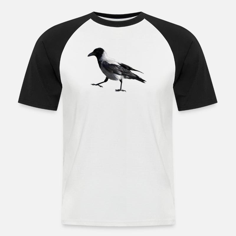Ein kleiner Schritt durch eine Krähe - Männer Baseball-T-Shirt - Weiß/Schwarz