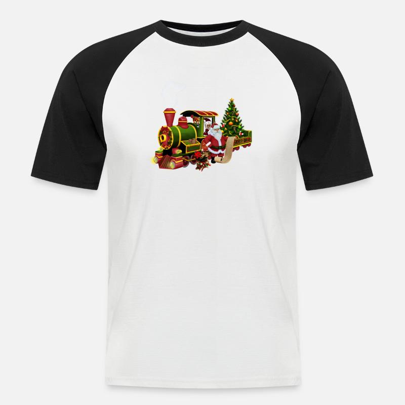 Santa mit einem Zug - Männer Baseball-T-Shirt - Weiß/Schwarz