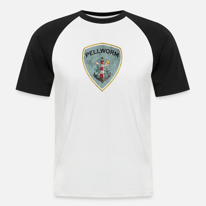 Pellworm Wappen Leuchtturm Design - Männer Baseball-T-Shirt - Weiß/Schwarz