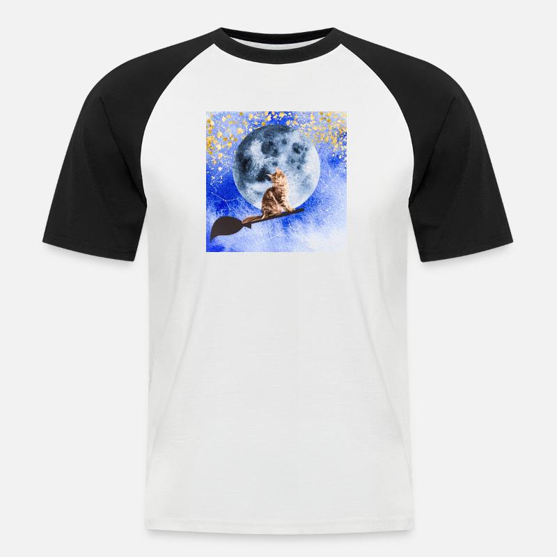 Cat wizard - Männer Baseball-T-Shirt - Weiß/Schwarz
