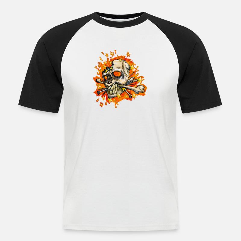 exploding skull - Men's Baseball T-Shirt - white/black