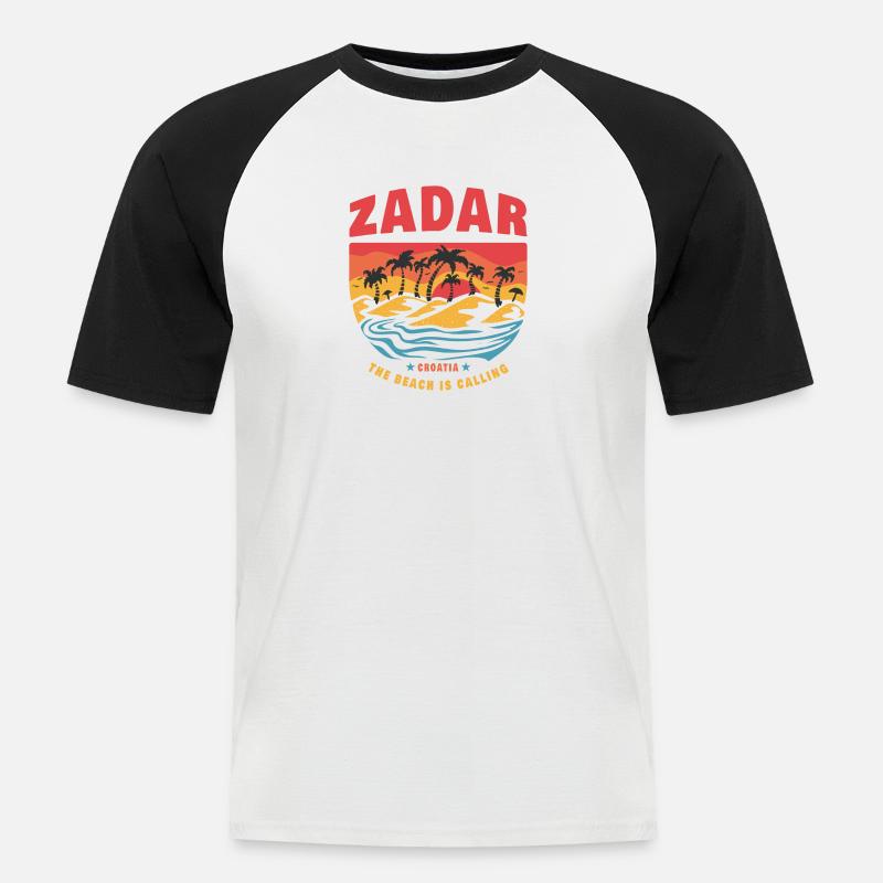 Zadar Croazia Beach Design - Maglia da baseball a manica corta da uomo - bianco/nero