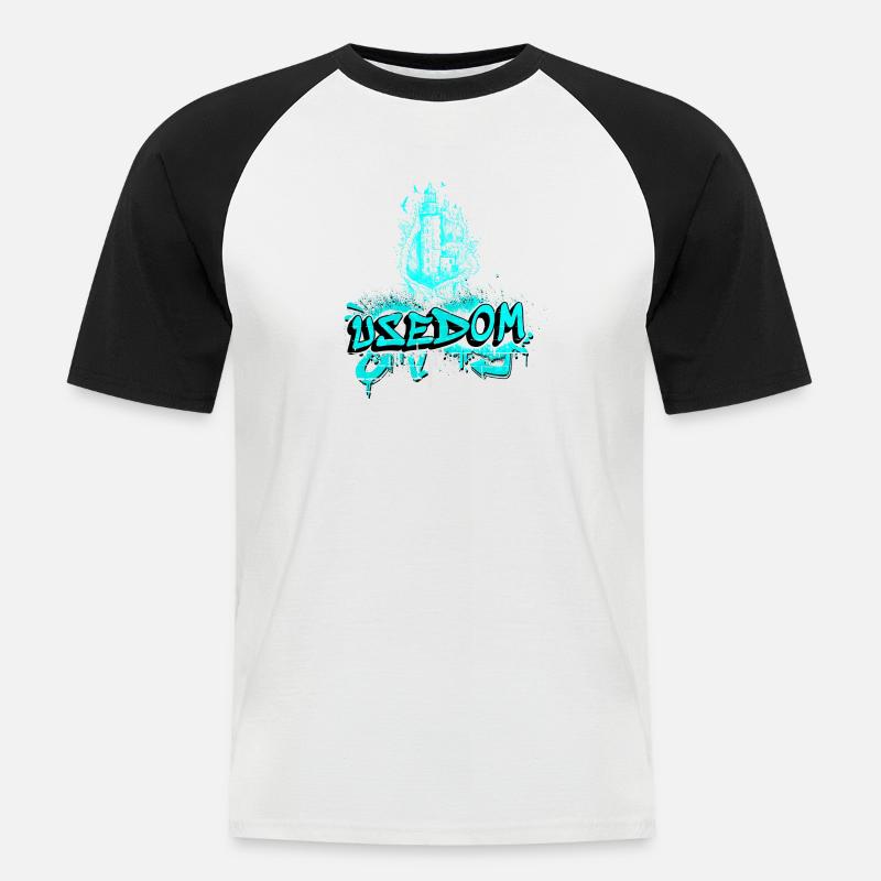 Usedom Leuchtturm Design / Geschenkidee - Männer Baseball-T-Shirt - Weiß/Schwarz