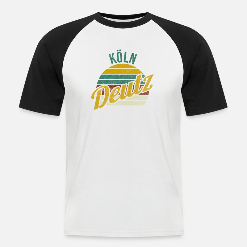 Kölsche Veedel - Köln-Deutz - Männer Baseball-T-Shirt - Weiß/Schwarz