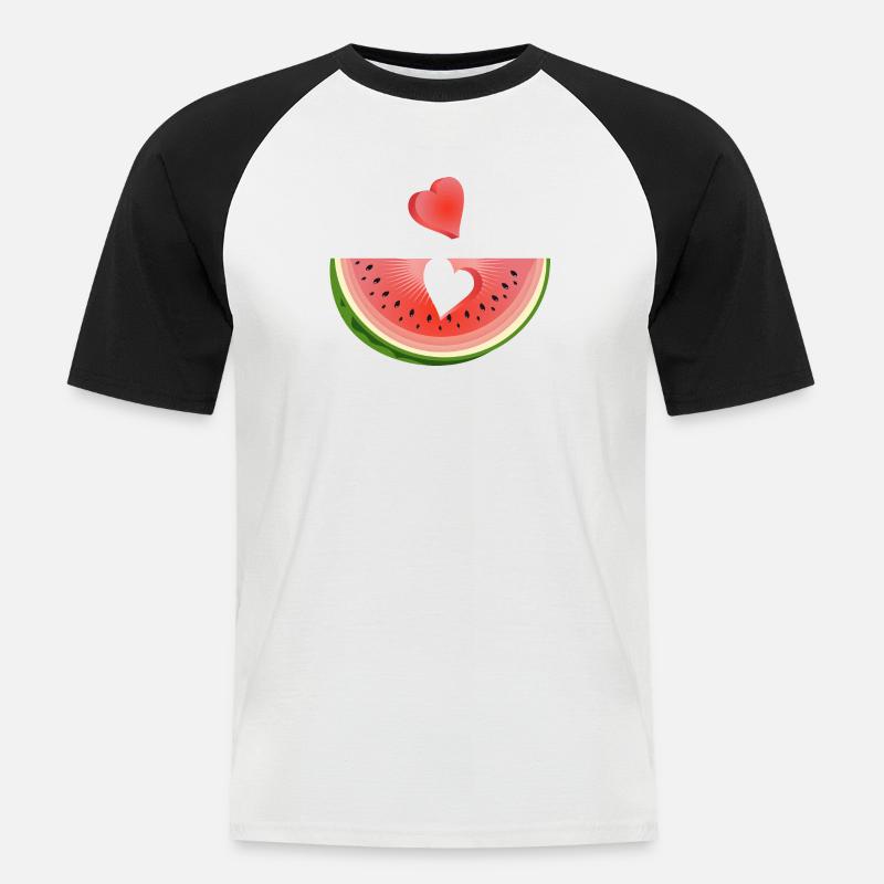 Stück einer Wassermelone mit Herz - Männer Baseball-T-Shirt - Weiß/Schwarz