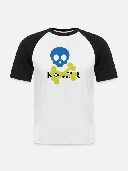 Neon Blue Skull and Crossbones - Men's Baseball T-Shirt - white/black
