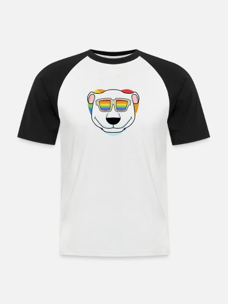 LGBT Tier Eisbär Regenbogen Herz - Männer Baseball-T-Shirt - Weiß/Schwarz