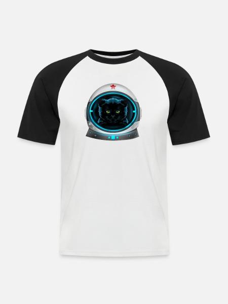 angry space cat astronaut - Men's Baseball T-Shirt - white/black