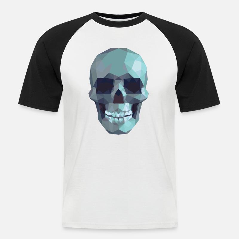Low Poly Blue Skull – Geometrisch-Gotik-Stil - Männer Baseball-T-Shirt - Weiß/Schwarz