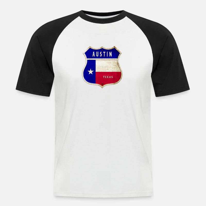 Austin Texas crest flags design - Men's Baseball T-Shirt - white/black