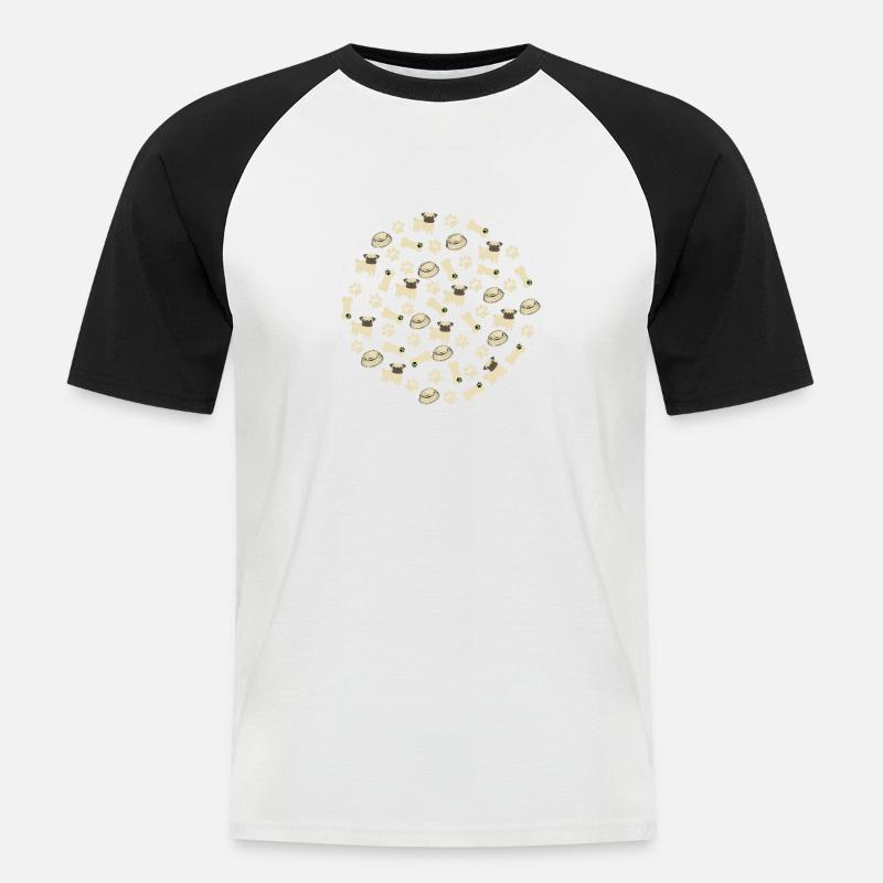 Pug Pattern - Pug Lovers Apparel - Men's Baseball T-Shirt - white/black