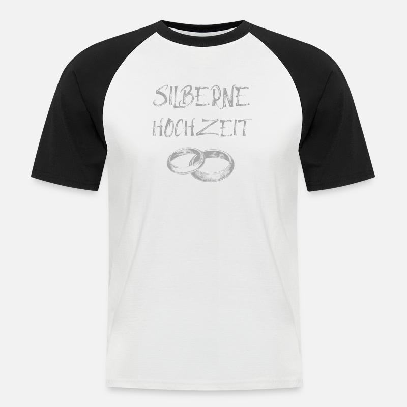 Silberne Hochzeit Text Silberne Eheringe - Männer Baseball-T-Shirt - Weiß/Schwarz