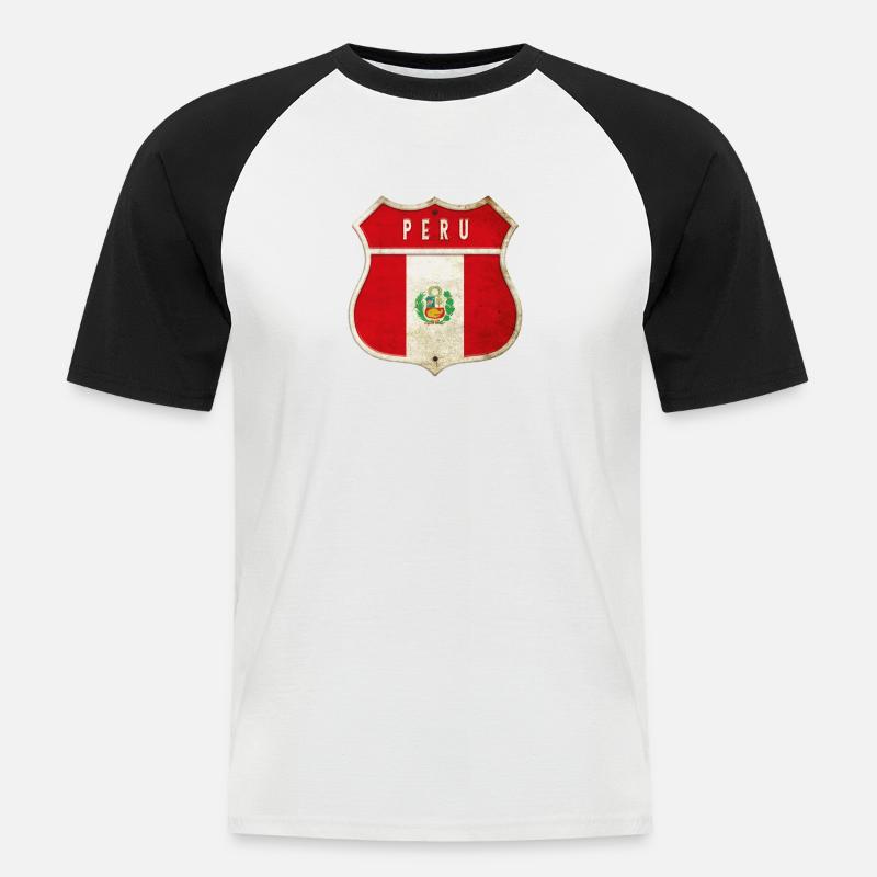 Peru Wappen Flaggen Design - Männer Baseball-T-Shirt - Weiß/Schwarz