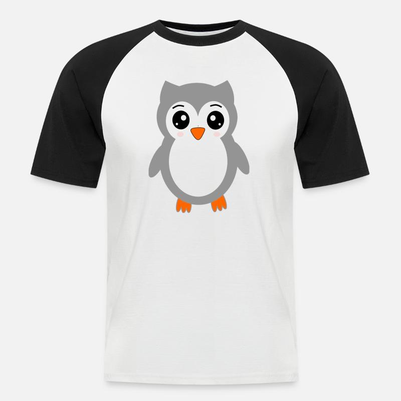 graue Eule - Männer Baseball-T-Shirt - Weiß/Schwarz