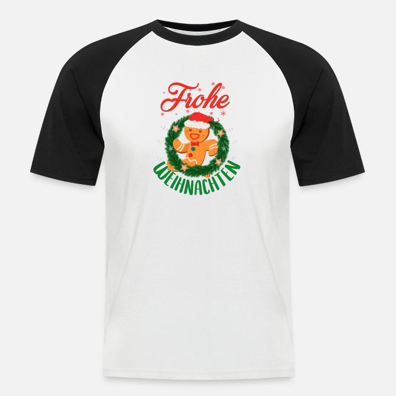 Fröhliche Weihnachten Lebkuchenmann Kranz - Männer Baseball-T-Shirt - Weiß/Schwarz