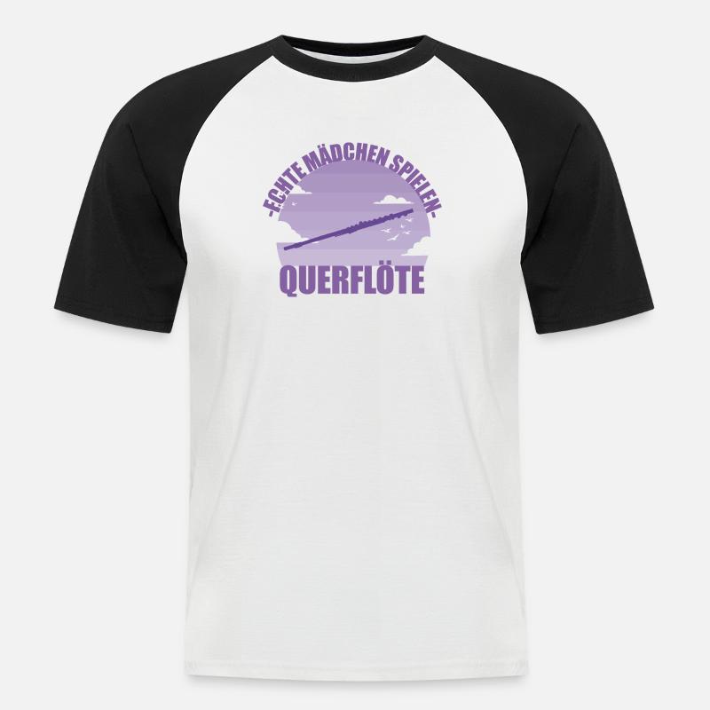 Querflöte Musikerin Instrument Mädchen Geschenk - Männer Baseball-T-Shirt - Weiß/Schwarz