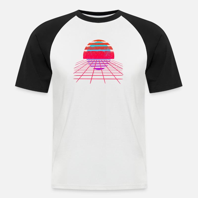 Retro Wave Sunset Vaporwave - Männer Baseball-T-Shirt - Weiß/Schwarz
