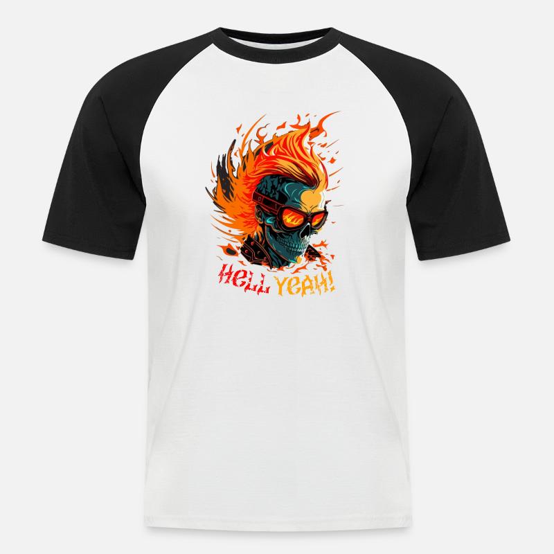 Flaming Skull with Hell Yeah - Men's Baseball T-Shirt - white/black