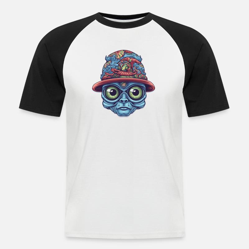 Psychedelischer Alien - Männer Baseball-T-Shirt - Weiß/Schwarz