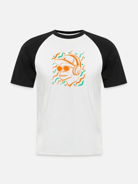 Cool monkey with headphones - Men's Baseball T-Shirt - white/black
