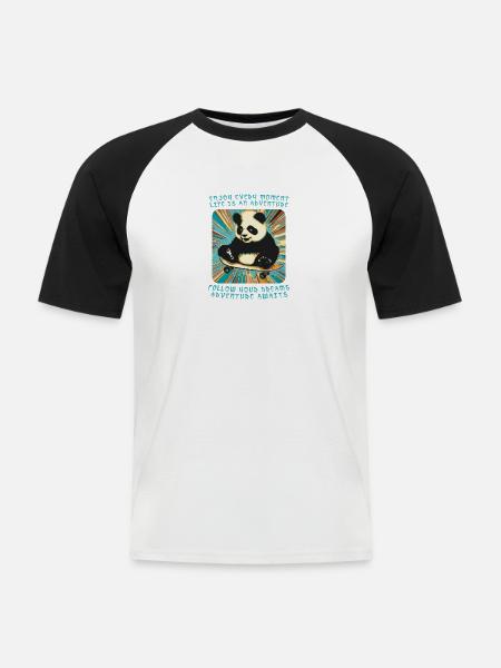 Panda's Adventure on Wheels - Men's Baseball T-Shirt - white/black