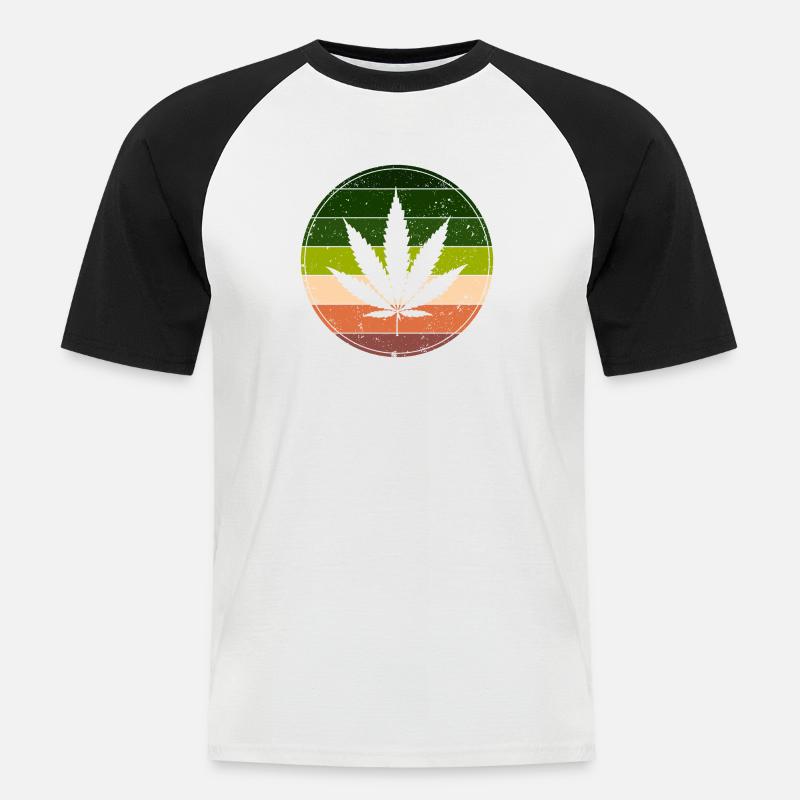 Retro Rainbow Cannabis Runde - Männer Baseball-T-Shirt - Weiß/Schwarz