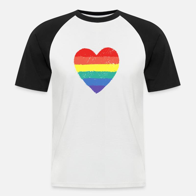 Rainbow Heart & Pride - Männer Baseball-T-Shirt - Weiß/Schwarz