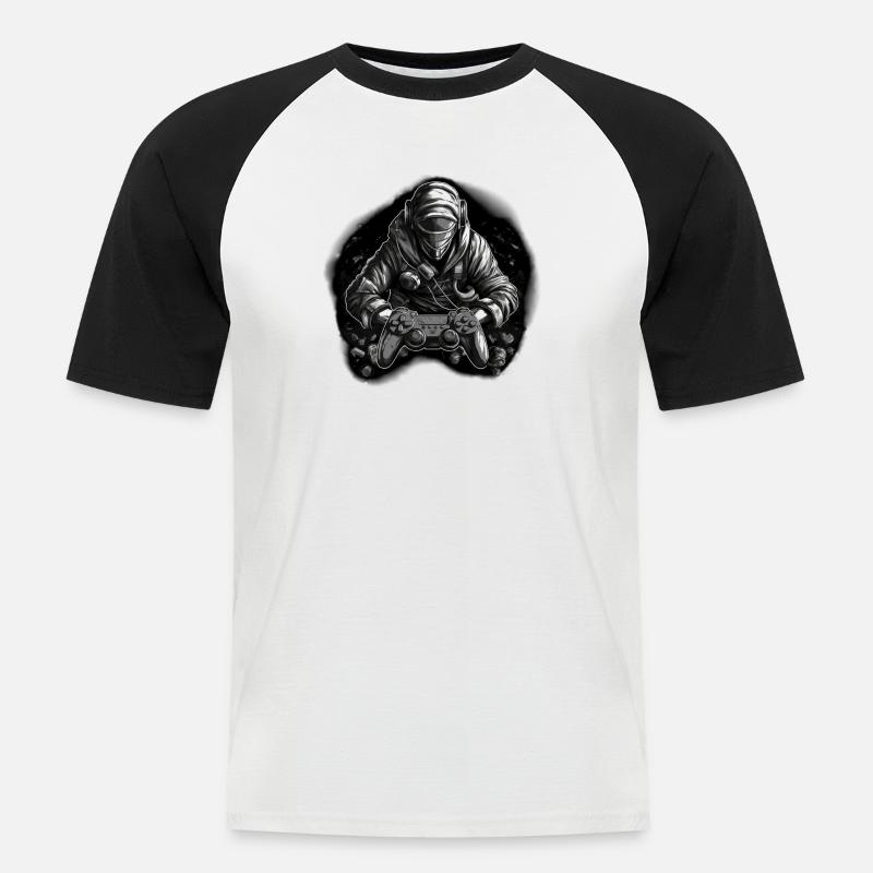 Gamer 2 weiß - Männer Baseball-T-Shirt - Weiß/Schwarz