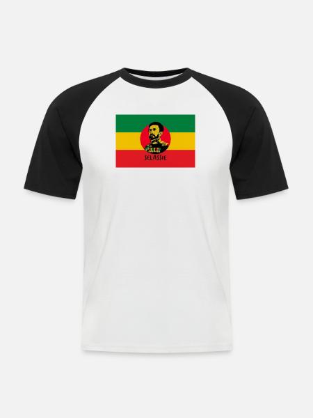REGGAE FLAG - HAILE SELASSIE - JAH RASTAFARI - Men's Baseball T-Shirt - white/black