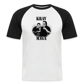 Défense au couteau Krav Maga - T-shirt baseball manches courtes Homme - blanc/noir - Devant - Nik (191cm)