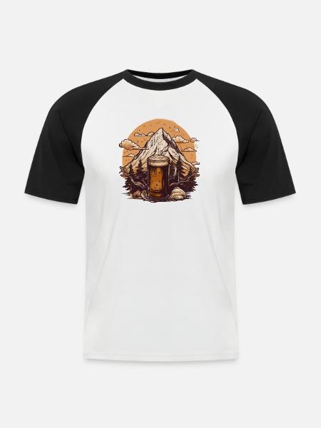 Berggipfel mit Bierkrug Design - Männer Baseball-T-Shirt - Weiß/Schwarz