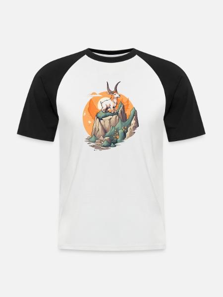 Gartenfreund Ziege auf Bergspitze - Männer Baseball-T-Shirt - Weiß/Schwarz