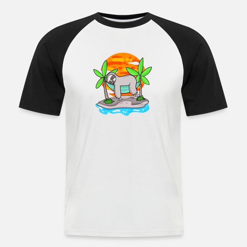 Faultier am Strand - Männer Baseball-T-Shirt - Weiß/Schwarz