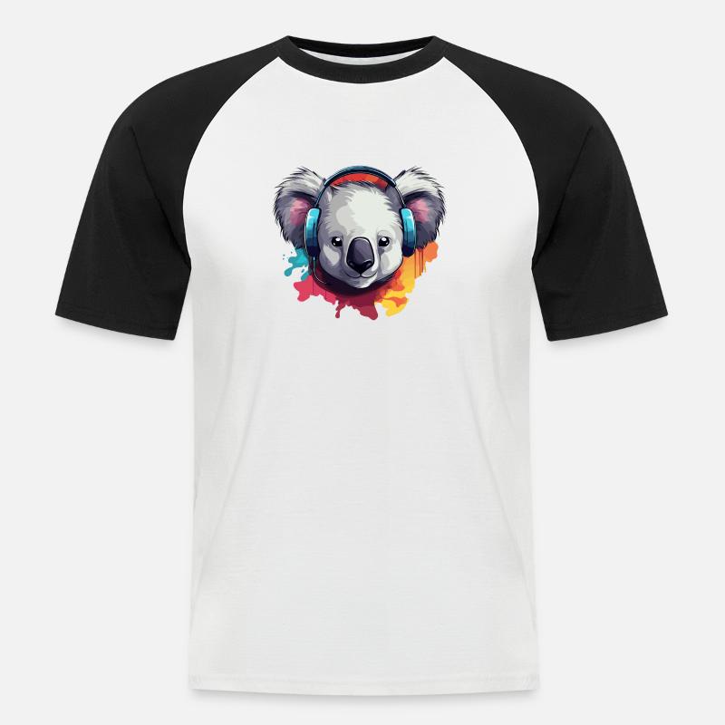 Koala mit Kopfhörer Koalabären - Männer Baseball-T-Shirt - Weiß/Schwarz