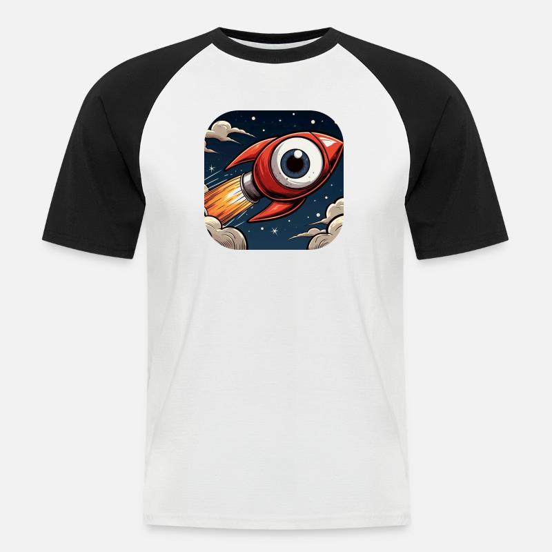 Rocket with a big eye takes off into space Comic - Men's Baseball T-Shirt - white/black