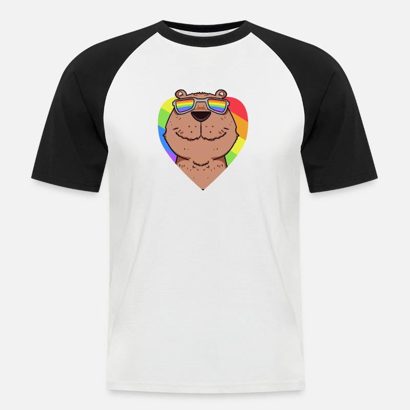 Capybara Wasserschwein Regenbogen - Männer Baseball-T-Shirt - Weiß/Schwarz