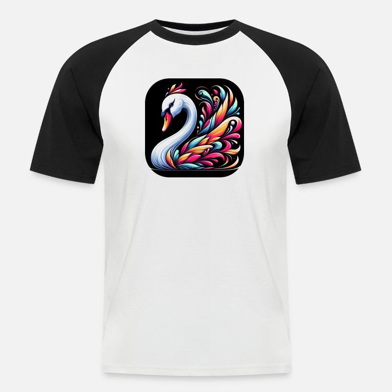 Schwan Tier bunt Comic Cartoon - Männer Baseball-T-Shirt - Weiß/Schwarz