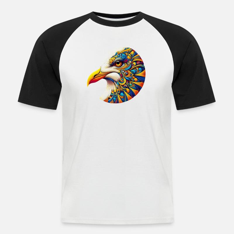Möwe mit Mandalas verziert - Männer Baseball-T-Shirt - Weiß/Schwarz