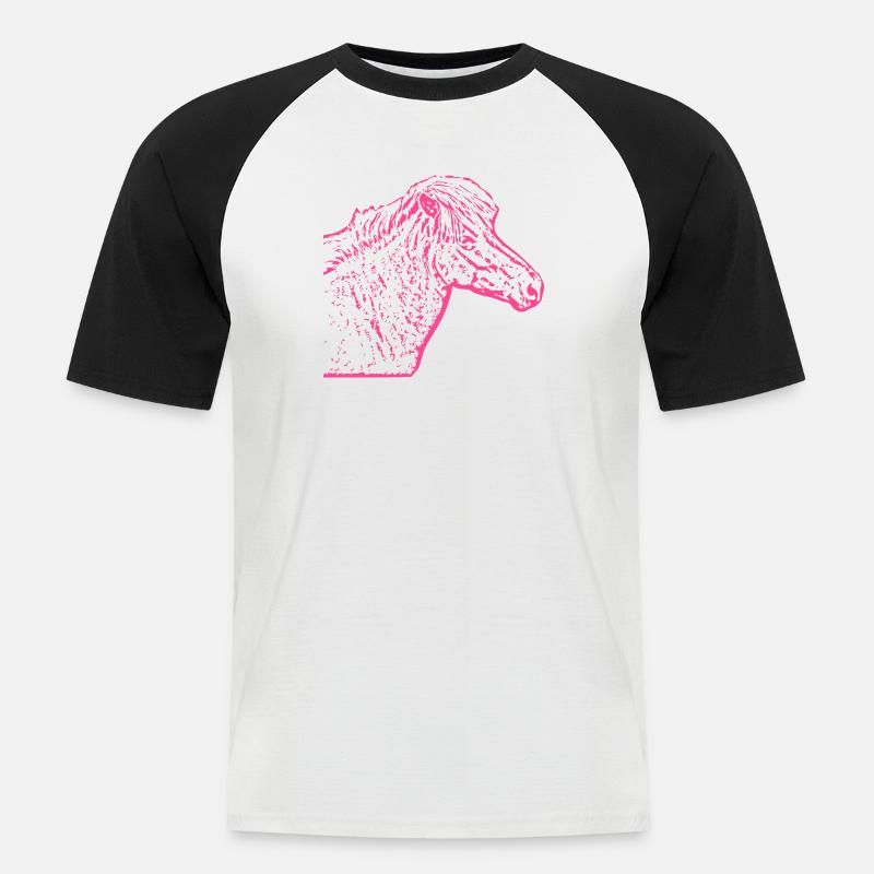 Pferd rosa pink - Männer Baseball-T-Shirt - Weiß/Schwarz