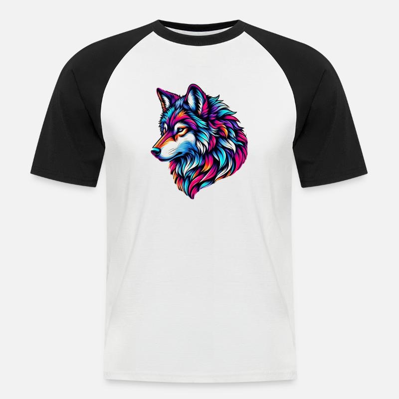 Wolf - Männer Baseball-T-Shirt - Weiß/Schwarz