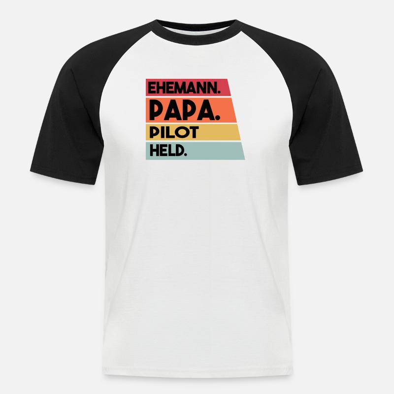 Ehemann Papa Pilot Held - Männer Baseball-T-Shirt - Weiß/Schwarz