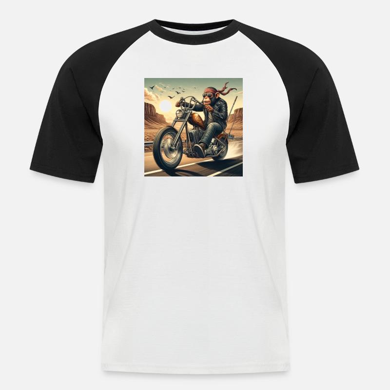 Cooler Affe auf einem Chopper - Männer Baseball-T-Shirt - Weiß/Schwarz