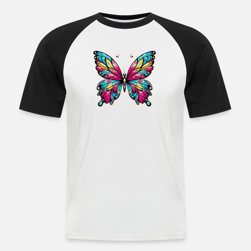 Schmetterling - Männer Baseball-T-Shirt - Weiß/Schwarz
