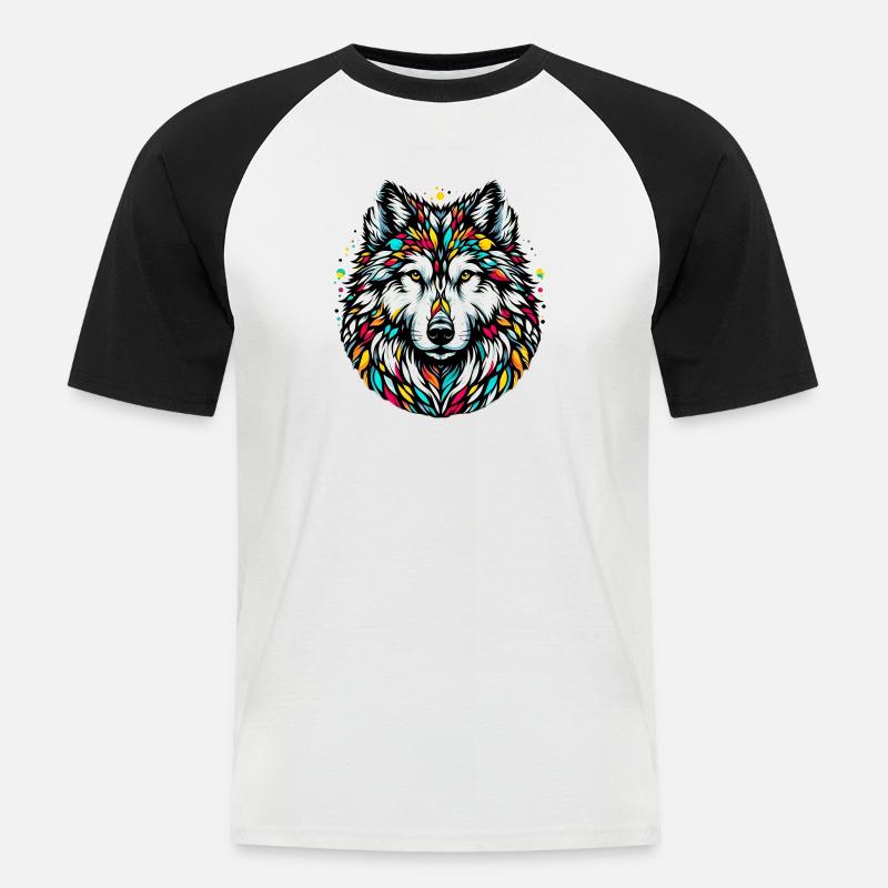 Wolf - Männer Baseball-T-Shirt - Weiß/Schwarz