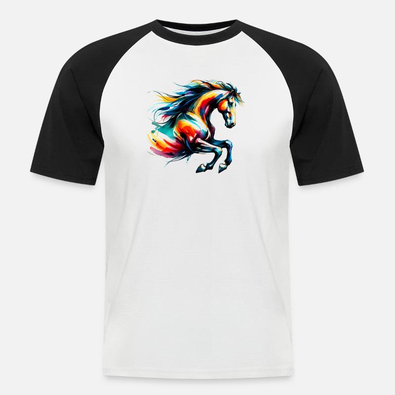 Pferd - Männer Baseball-T-Shirt - Weiß/Schwarz