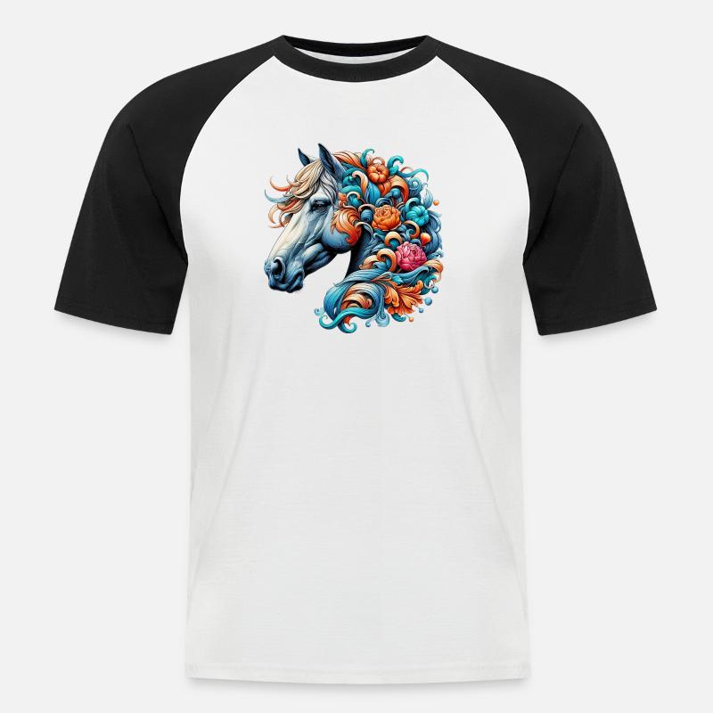 Pferd - Männer Baseball-T-Shirt - Weiß/Schwarz