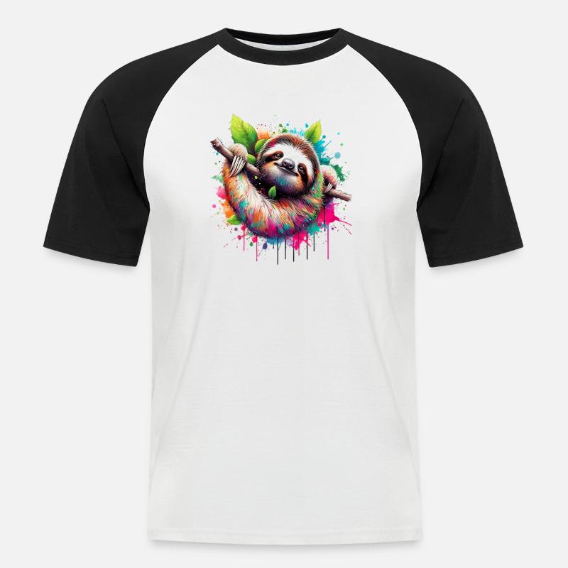 Faultier - Männer Baseball-T-Shirt - Weiß/Schwarz