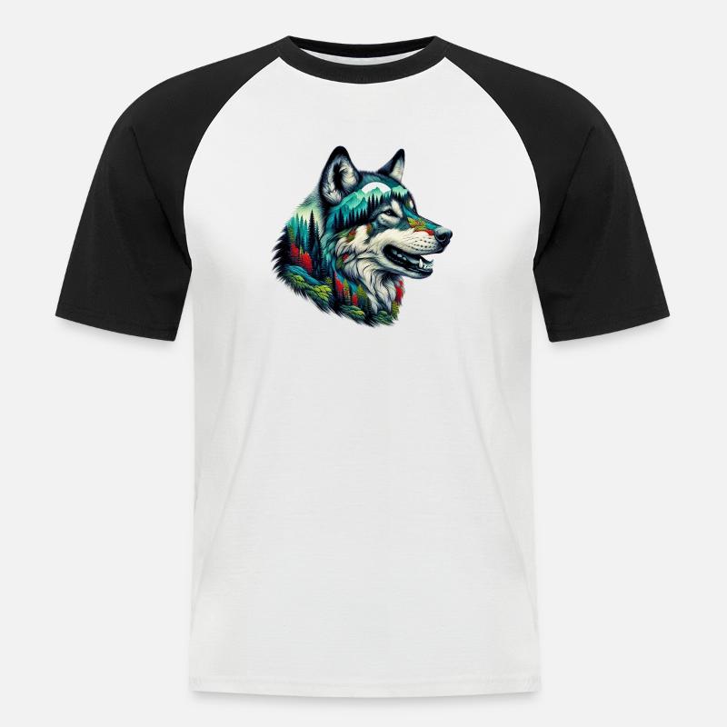 Wolf - Männer Baseball-T-Shirt - Weiß/Schwarz