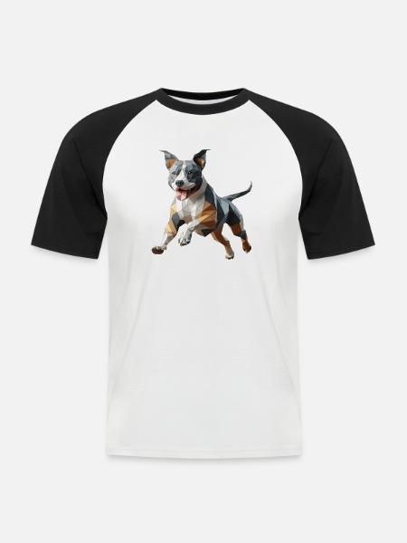Staffy origami 3d geometric dog - Men's Baseball T-Shirt - white/black